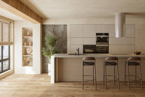 A modern kitchen featuring granite countertops and white cabinets, showcasing a Custom Kitchen Design for a stylish cooking space.
