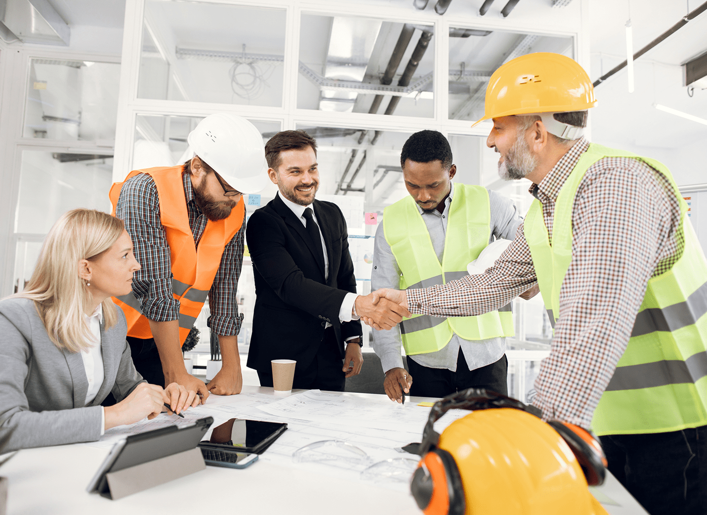 Construction team discussing project plans
